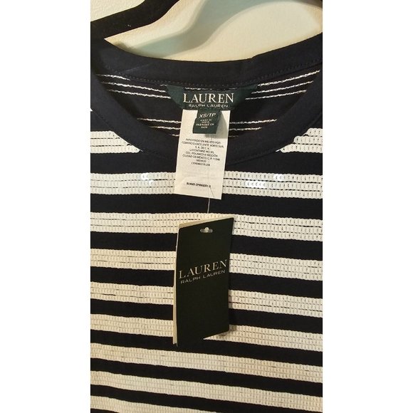 NWT Lauren Ralph Lauren Sequin Dress Sz XS Navy/White- Gorgeous! - Picture 5 of 9